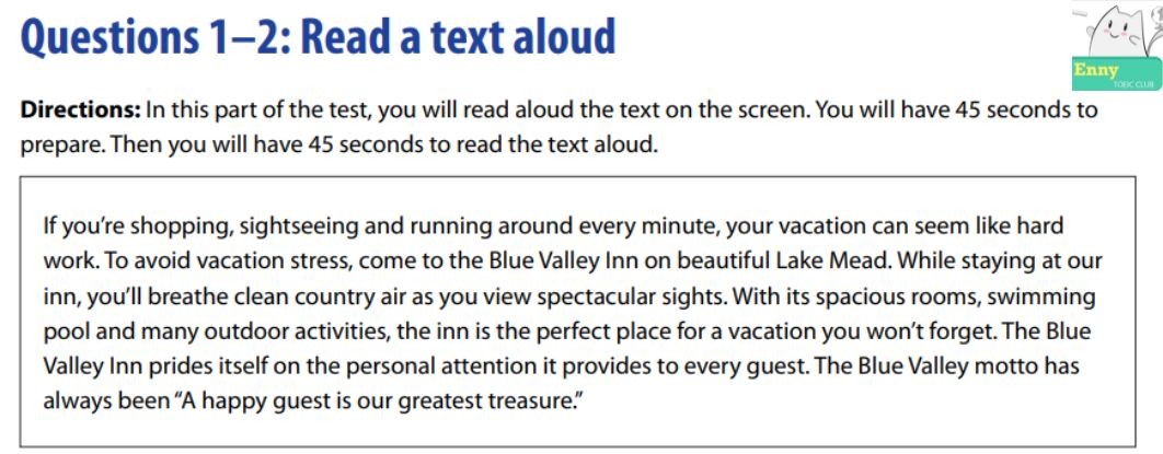 Đề thi mẫu TOEIC Speaking phần 1