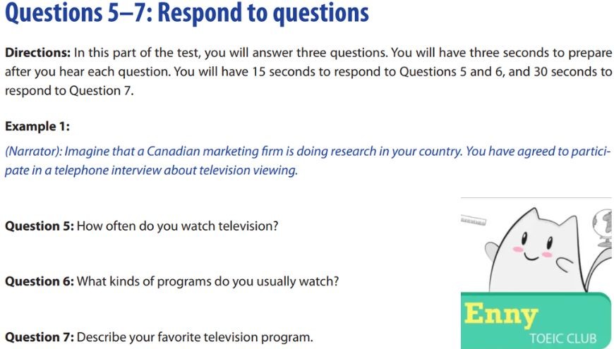 Đề thi mẫu TOEIC Speaking trả lời câu hỏi